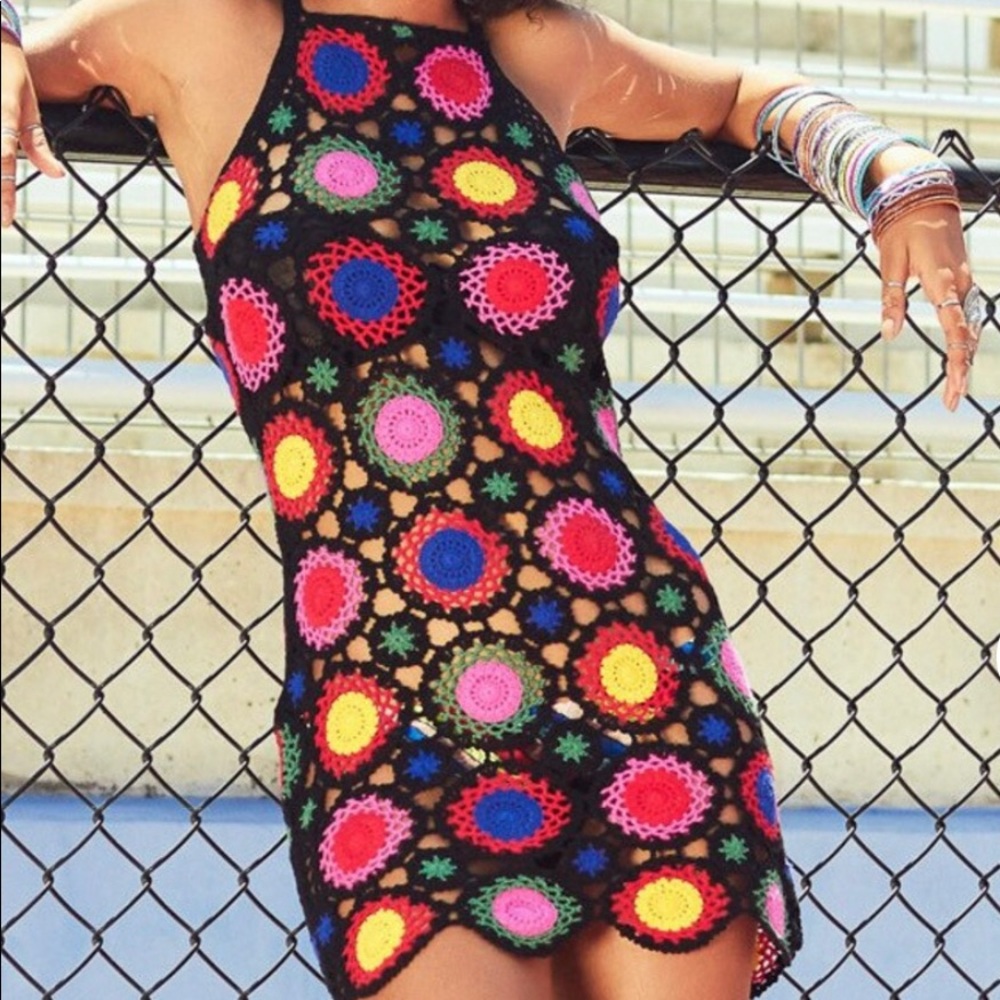 H&M Coachella Granny Square Crochet Dress Size 8